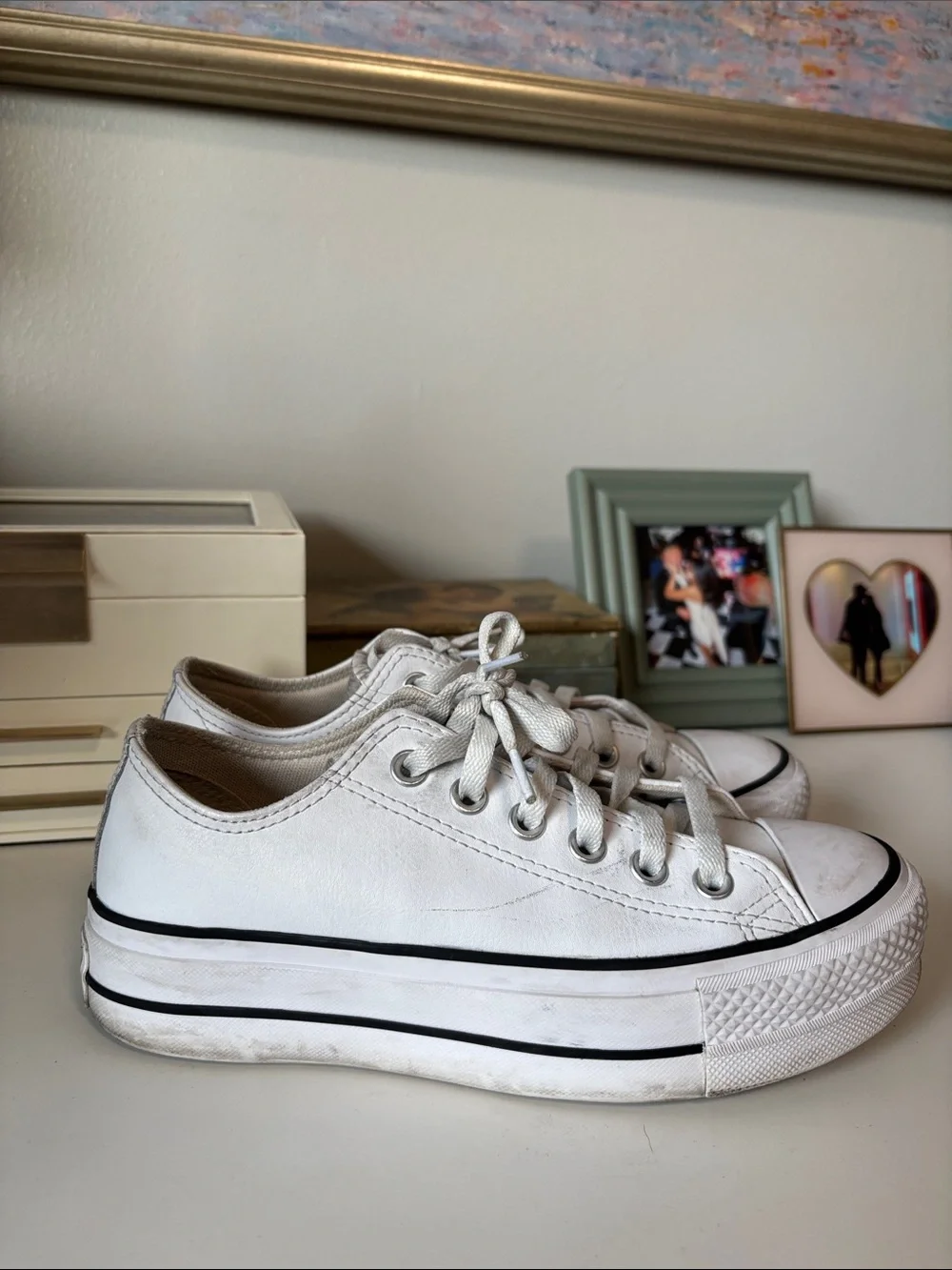 Converse White Low-Top Platform Lace-Up Sneakers